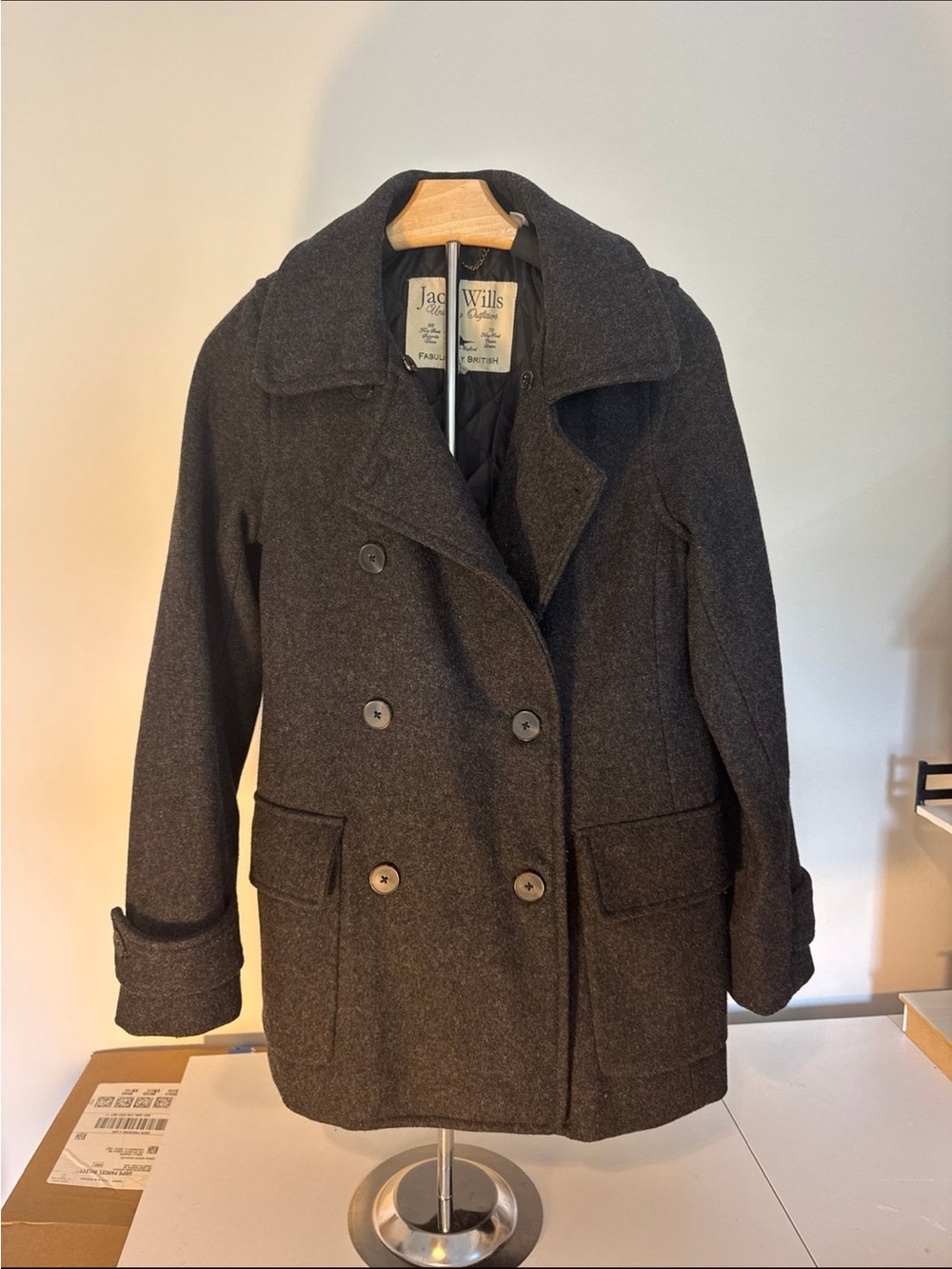 Jack Wills Charcoal Double-Breasted Wool Pea Coat